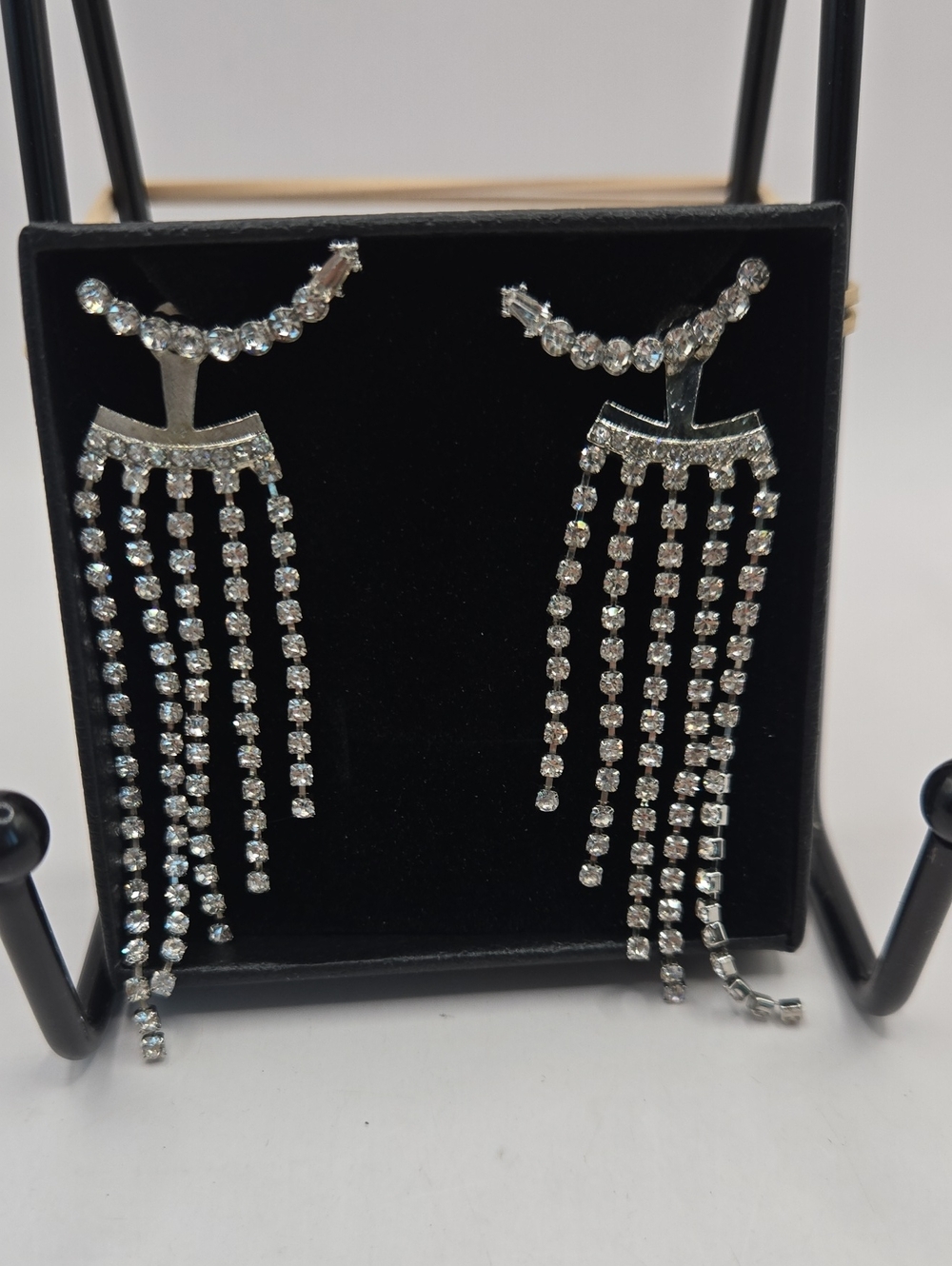 NEW Silver Rhinestone Fringe Drop Earrings - Women Jewelry